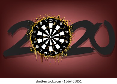 Abstract numbers 2020 and a dartboard from blots. 2020 New Year on an isolated white background. Design pattern for greeting card. Grunge style. Vector illustration