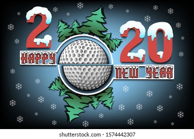 Abstract numbers 2020 and golf ball made of blots in grunge style. 2020 New Year on an isolated background. Design pattern. Vector illustration