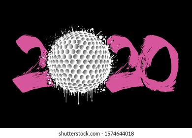 Abstract numbers 2020 and golf ball made of blots in grunge style. 2020 New Year on an isolated background. Design pattern. Vector illustration