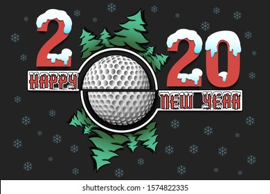 Abstract numbers 2020 and golf ball made of blots in grunge style. 2020 New Year on an isolated background. Design pattern. Vector illustration