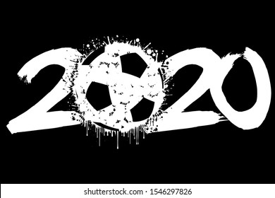 Abstract numbers 2020 and a soccer ball from blots. 2020 New Year on an isolated white background. Design pattern for greeting card. Grunge style. Vector illustration