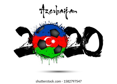 Abstract numbers 2020 and soccer ball painted in the colors of the Azerbaijan flag in grunge style. Figures 2020 and flag of Azerbaijan in the form of a soccer ball made of blots. Vector illustration