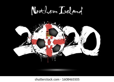 Abstract numbers 2020 and soccer ball painted in the colors of the Northern Ireland flag in grunge style. 2020 and flag of Northern Ireland in the form of a soccer ball. Vector illustration