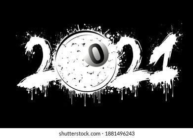 Resumen de números 2021 y de bolas de billar hechas de manchas al estilo de grunge. Año Nuevo 2021 en un contexto aislado. Patrón de diseño. Ilustración del vector