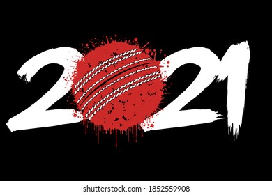 Abstract numbers 2021 and a cricket ball from blots. 2021 New Year on an isolated background. Design pattern for greeting card. Grunge style. Vector illustration