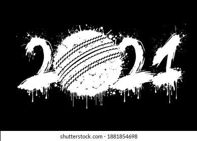 Abstrakte Zahlen 2021 und Cricket Ball aus Glocken im Grunge-Stil. 2021 Neujahr auf isoliertem Hintergrund. Design-Muster. Vektorgrafik