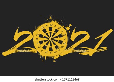 Abstract numbers 2021 and a dartboard made of blots in grunge style. 2020 New Year on an isolated background. Design pattern. Vector illustration