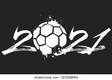 Abstract numbers 2021 and handball ball made of blots in grunge style. 2021 New Year on an isolated background. Design pattern. Vector illustration