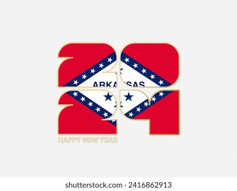 Abstract numbers 2024 with flag of Arkansas. Vector illustration.