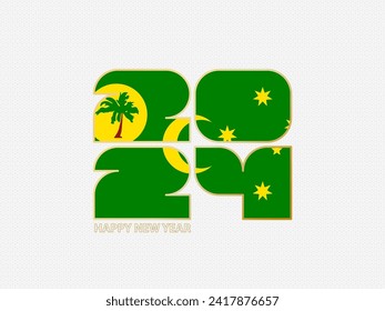 Número abstracto 2024 con bandera de las Islas Cocos. Ilustración vectorial.