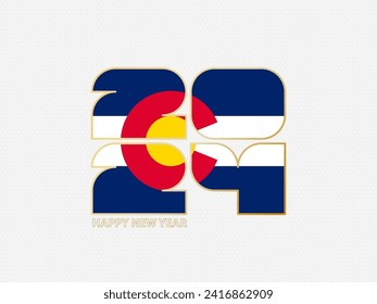 Abstract numbers 2024 with flag of Colorado. Vector illustration.