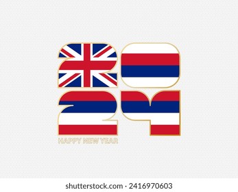 Abstract numbers 2024 with flag of Hawaii. Vector illustration.