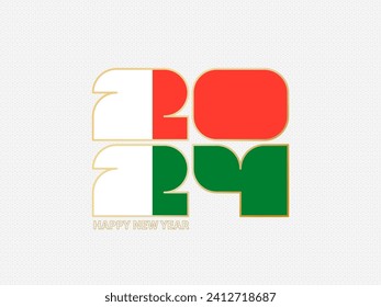 Abstract numbers 2024 with flag of Madagascar. Vector illustration.