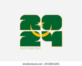 Abstract numbers 2024 with flag of Mauritania. Vector illustration.