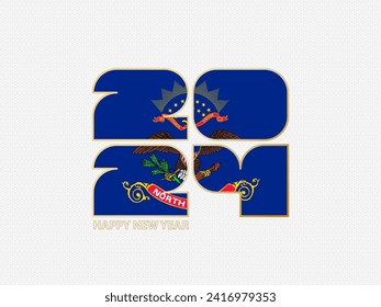 Abstract numbers 2024 with flag of North Dakota. Vector illustration.