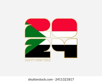 Número abstracto 2024 con bandera de Sudán. Ilustración vectorial.
