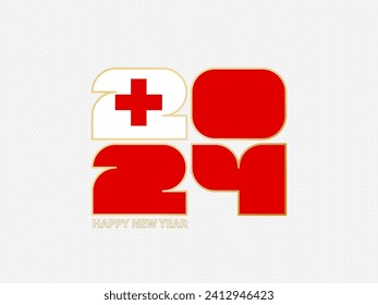 Abstract numbers 2024 with flag of Tonga. Vector illustration.