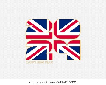 Abstract numbers 2024 with flag of United Kingdom. Vector illustration.