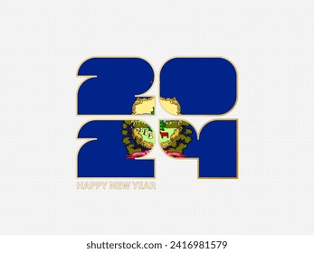 Abstract numbers 2024 with flag of Vermont. Vector illustration.