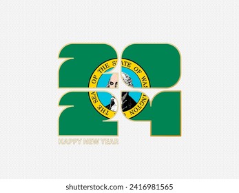 Abstract numbers 2024 with flag of Washington. Vector illustration.