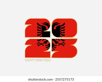 Abstract numbers 2025 with flag of Albania. Vector illustration.