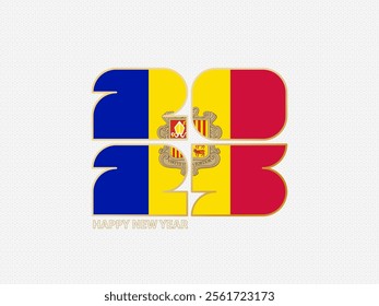 Abstract numbers 2025 with flag of Andorra. Vector illustration.