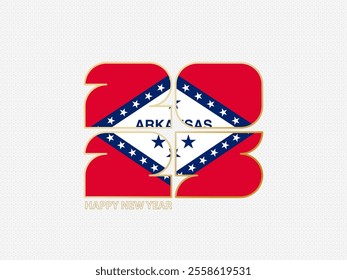 Abstract numbers 2025 with flag of Arkansas. Vector illustration.