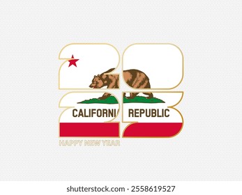 Abstract numbers 2025 with flag of California. Vector illustration.