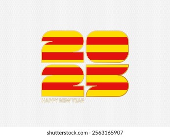 Abstract numbers 2025 with flag of Catalonia. Vector illustration.