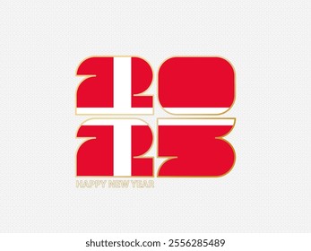 Abstract numbers 2025 with flag of Denmark. Vector illustration.