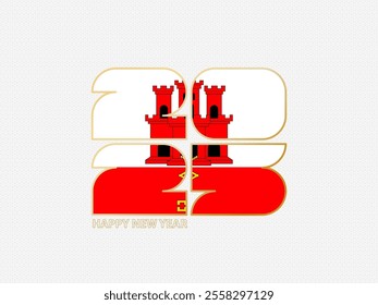 Abstract numbers 2025 with flag of Gibraltar. Vector illustration.