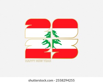 Abstract numbers 2025 with flag of Lebanon. Vector illustration.