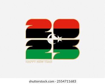Abstract numbers 2025 with flag of Libya. Vector illustration.