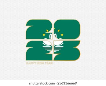Abstract numbers 2025 with flag of Macau. Vector illustration.