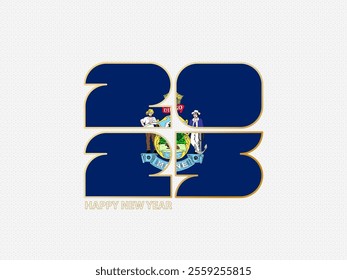 Abstract numbers 2025 with flag of Maine. Vector illustration.