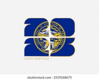 Abstract numbers 2025 with flag of Nebraska. Vector illustration.