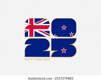 Abstract numbers 2025 with flag of New Zealand. Vector illustration.