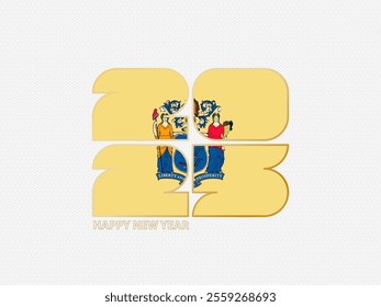 Abstract numbers 2025 with flag of New Jersey. Vector illustration.