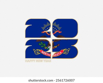 Abstract numbers 2025 with flag of North Dakota. Vector illustration.
