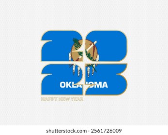 Abstract numbers 2025 with flag of Oklahoma. Vector illustration.