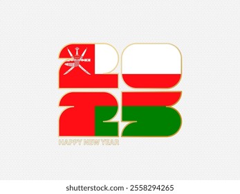 Abstract numbers 2025 with flag of Oman. Vector illustration.