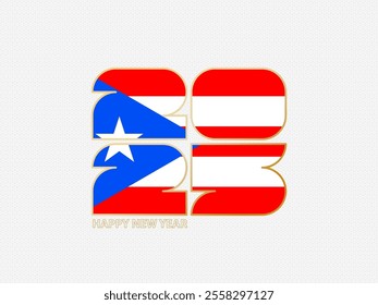 Abstract numbers 2025 with flag of Puerto Rico. Vector illustration.