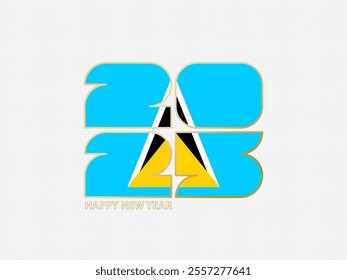 Abstract numbers 2025 with flag of Saint Lucia. Vector illustration.