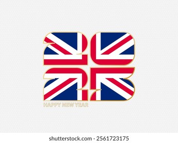 Abstract numbers 2025 with flag of United Kingdom. Vector illustration.