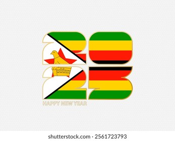 Abstract numbers 2025 with flag of Zimbabwe. Vector illustration.