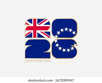 Números Abstractas 2026 con bandera de las Islas Cook. Ilustración vectorial.