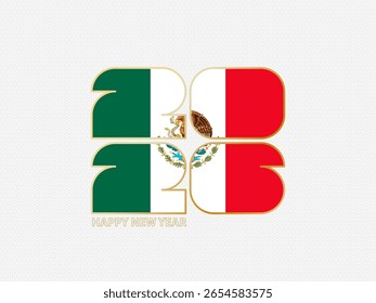 Números abstratos 2026 com bandeira do México. Ilustração vetorial.