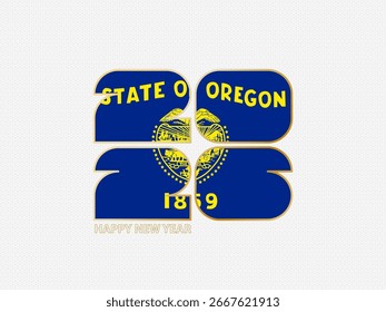 Abstract numbers 2026 with flag of Oregon. Vector illustration.