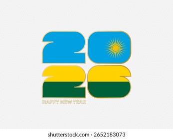 Números abstratos 2026 com bandeira de Ruanda. Ilustração vetorial.