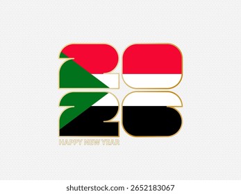 Abstract numbers 2026 with flag of Sudan. Vector illustration.